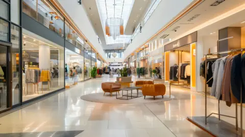 The interior of a modern retail center